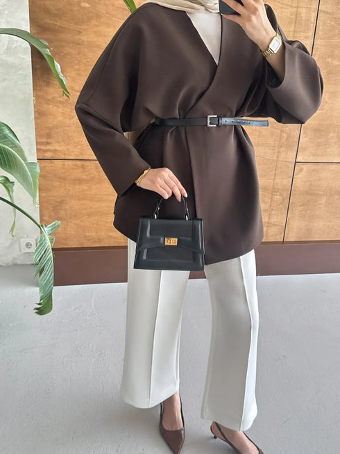 جاكيت خريفي أنيق مع حزام جلد – بألوان متعددة