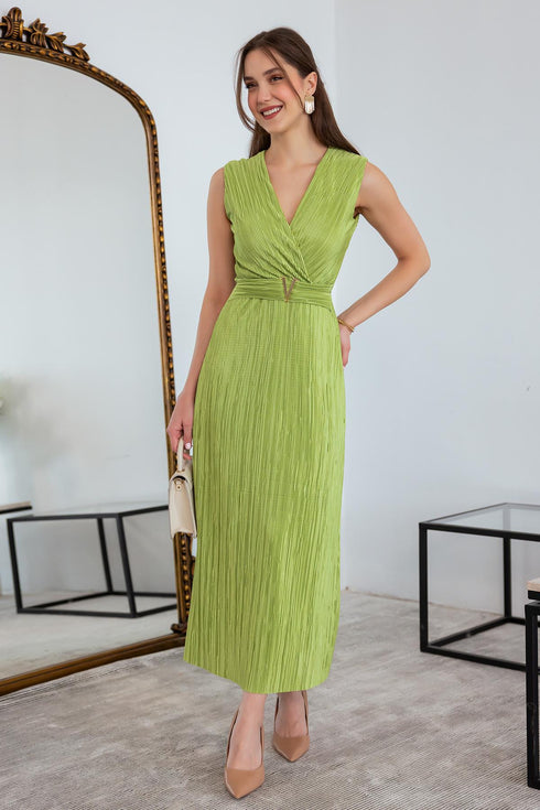 فستان مجعد - أخضر زيتي