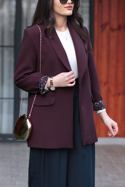 بليزر نسائي مبطن - برغندي