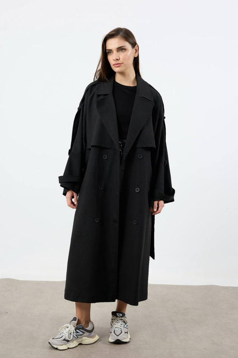 ترانشكوت خريفي بكتف مزين بأزرار - 950001