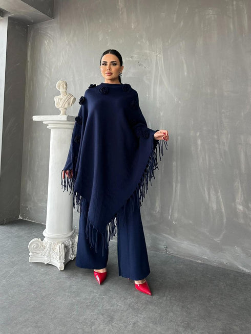 طقم صوف قطعتين - كحلي