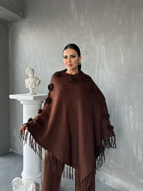 طقم صوف قطعتين - بني