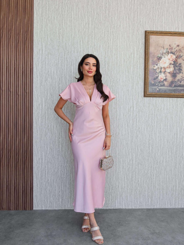 فستان ساتان متوسط الطول