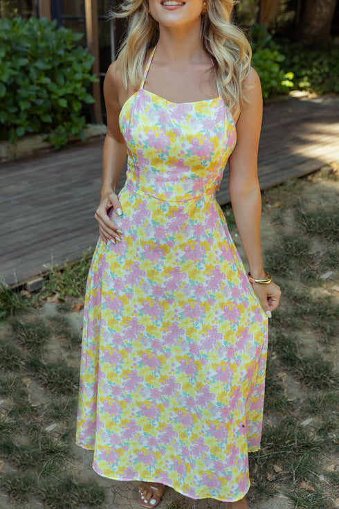 فستان صيفي مزهر بربطة ظهر