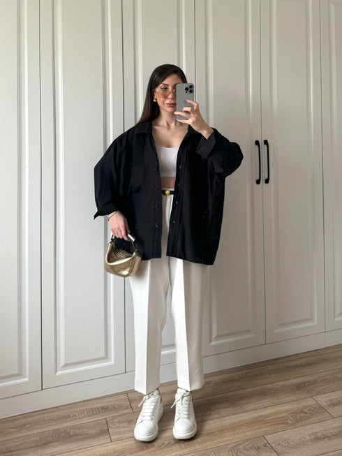 قميص لون أسود اوفر سايز