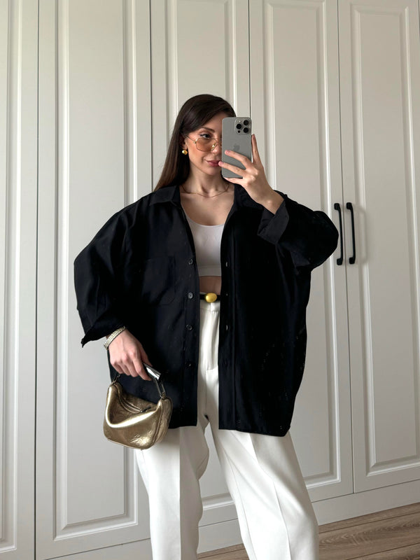 قميص لون أسود اوفر سايز