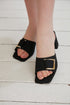 Black Suede Gold Detailed Thick Heeled Slippers