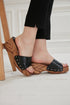 Black Crocodile Pattern Faux Leather Heeled Slippers