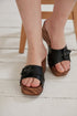 Black Faux Leather Buckle Detailed Slippers