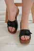 Black Faux Leather Buckle Detailed Slippers