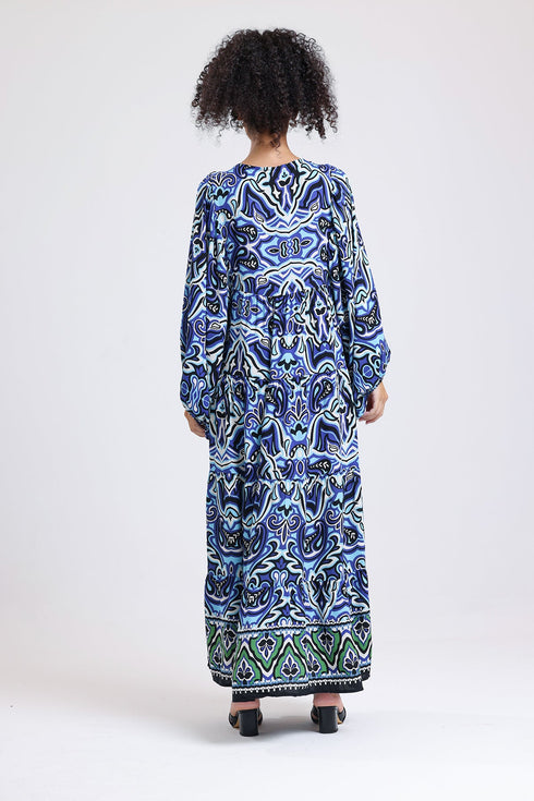 Blue Patterned Long Dress