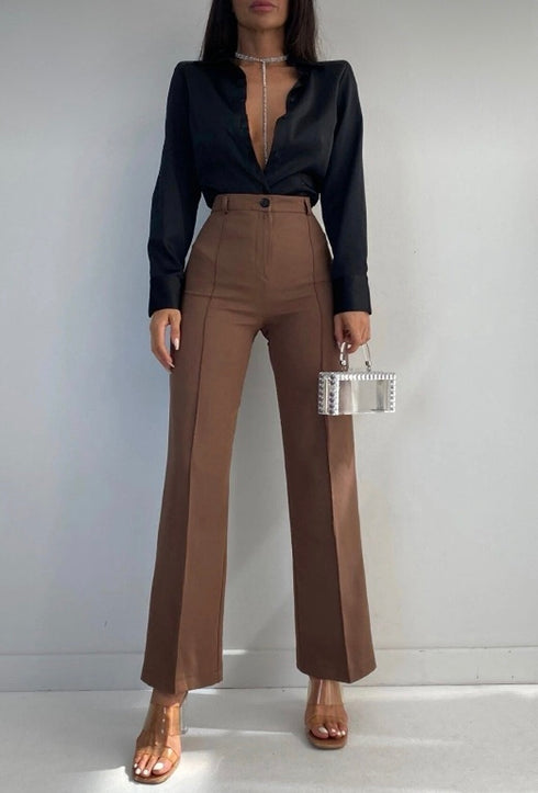 Front Seam Detail Wide Leg Trousers