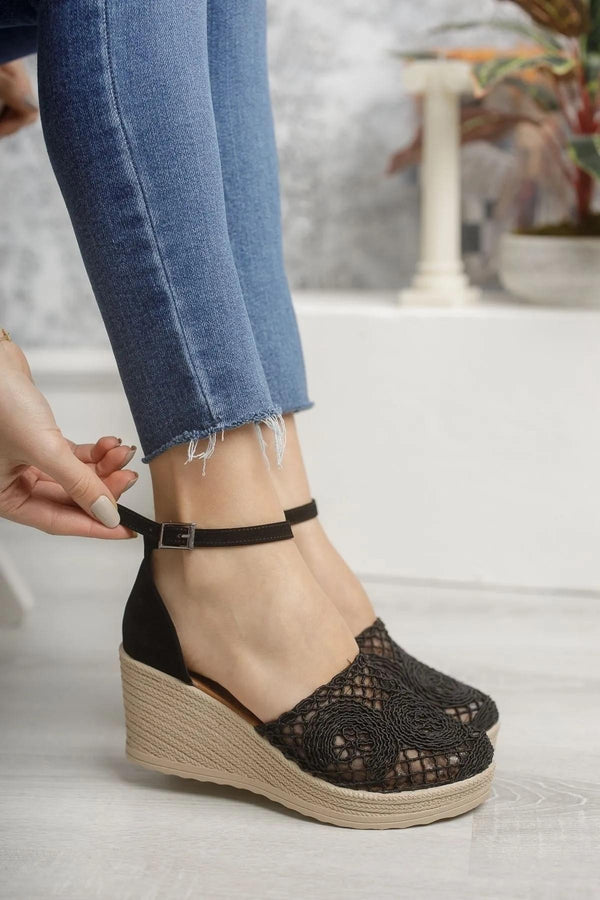 Black Wedge Heeled